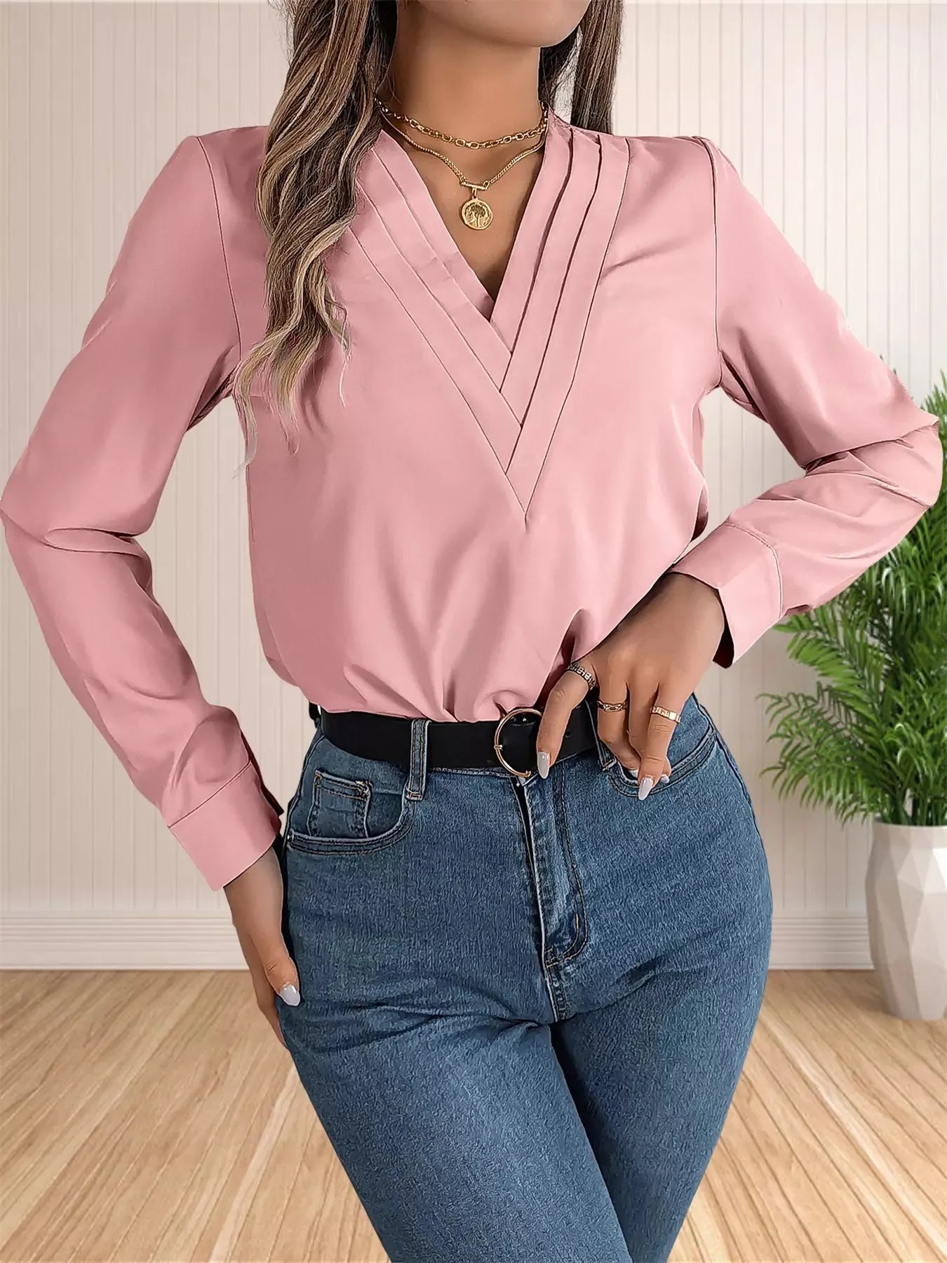 Blusa Manga Longa Feminina Social Celestia Rosa