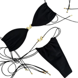 Biquíni Feminino Fio Dental Luminée Preto com Detalhes de Borboleta