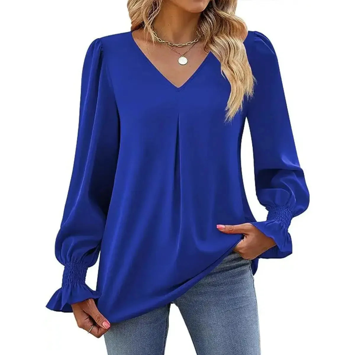 Blusa-Manga-Longa-Feminina-Estilo-Social-Azul-Marinho