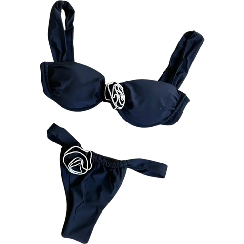 Biquini-Feminino-Floral-Chic-Preto-com-Bojo-e-Detalhe-Floral