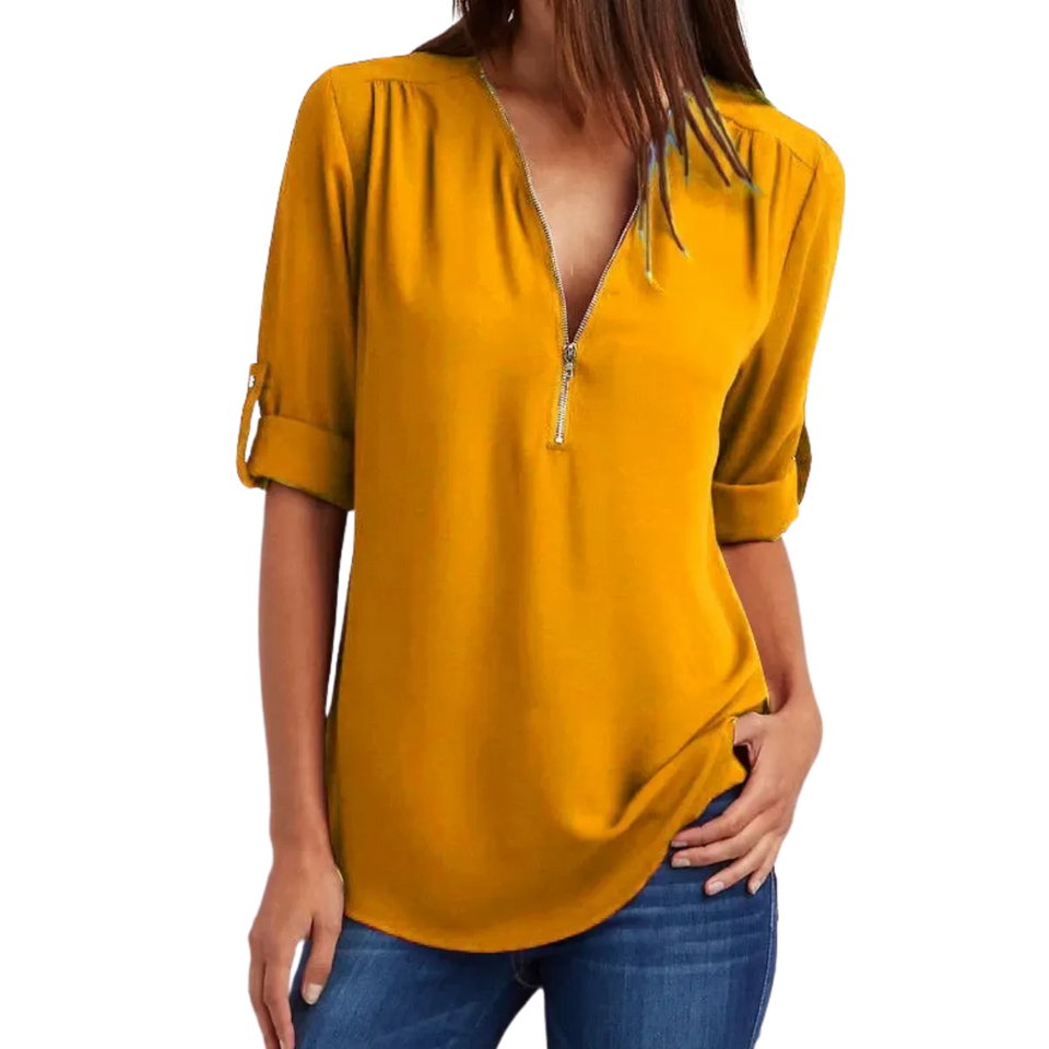 Blusa-Manga-Longa-Feminina-Amarela-com-Ziper-2