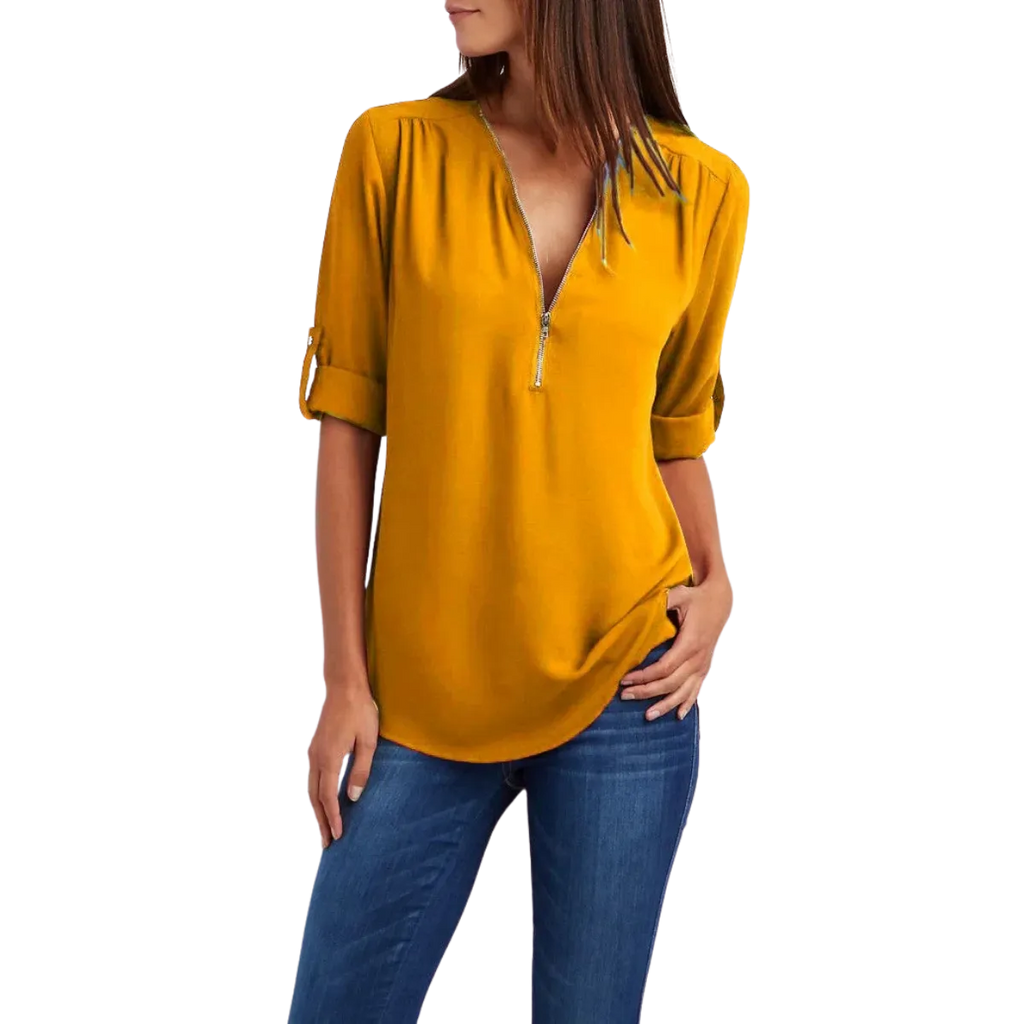 Blusa-Manga-Longa-Feminina-Amarela-com-Ziper