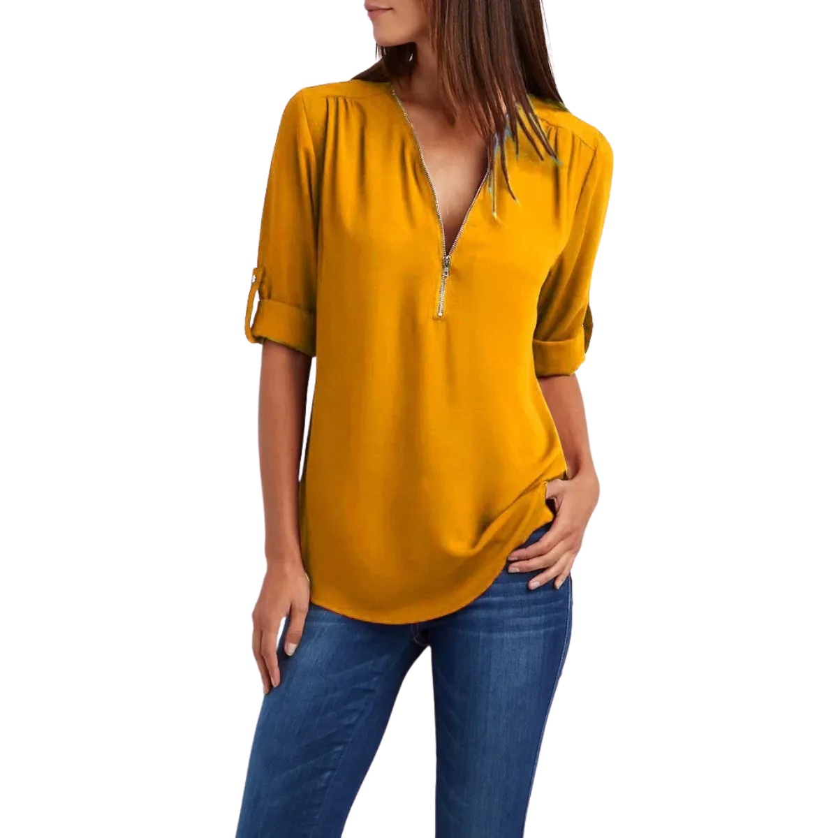 Blusa-Manga-Longa-Feminina-Amarela-com-Ziper