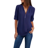 Blusa Manga Longa Feminina Zyra Azul Marinho com Ziper