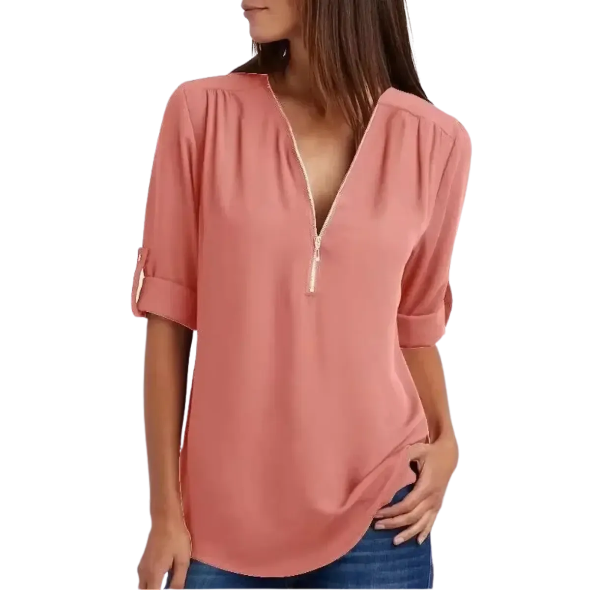 Blusa-Manga-Longa-Feminina-Bege-com-Ziper