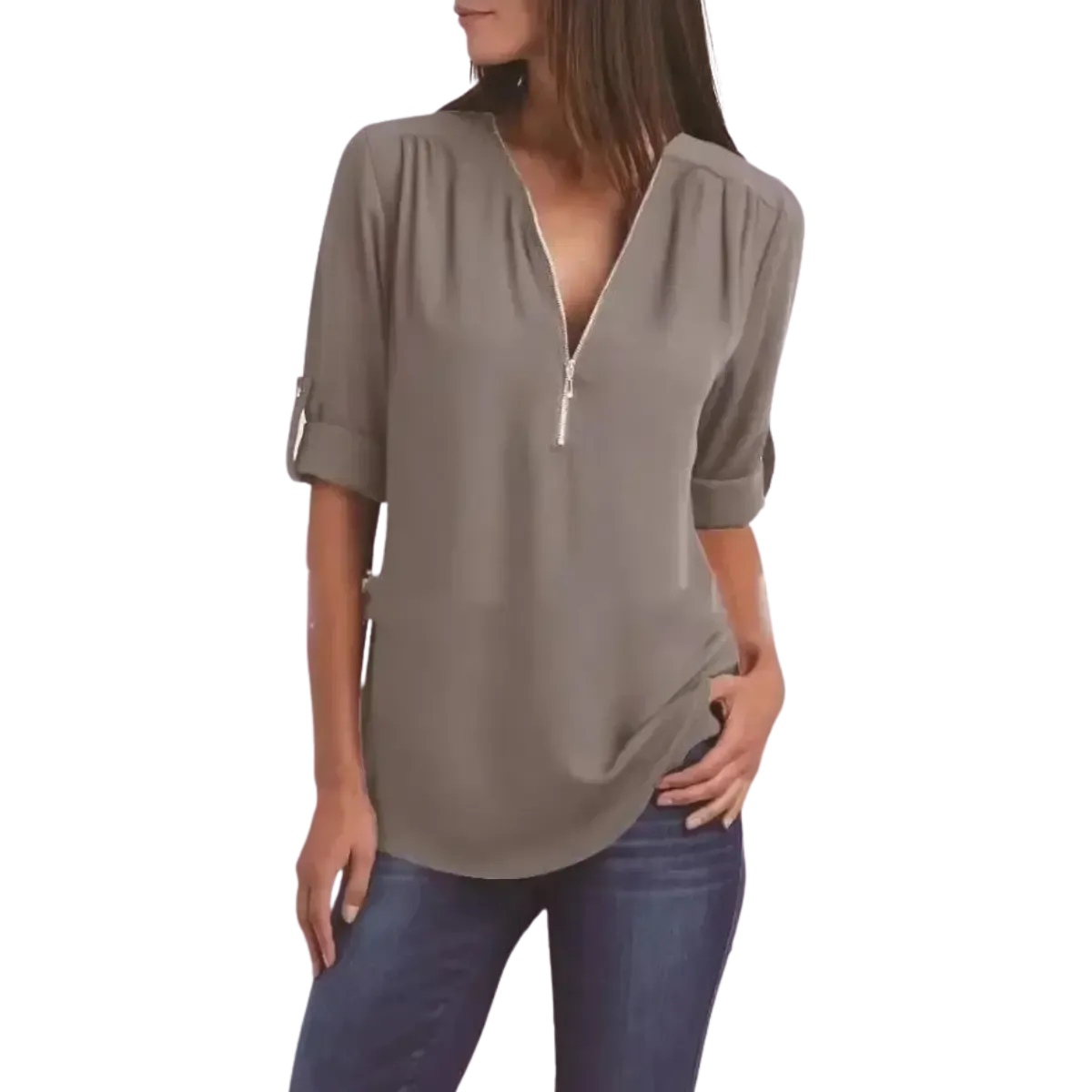 Blusa-Manga-Longa-Feminina-Cinza-Claro-com-Ziper
