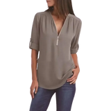 Blusa Manga Longa Feminina Zyra Cinza Claro com Zíper