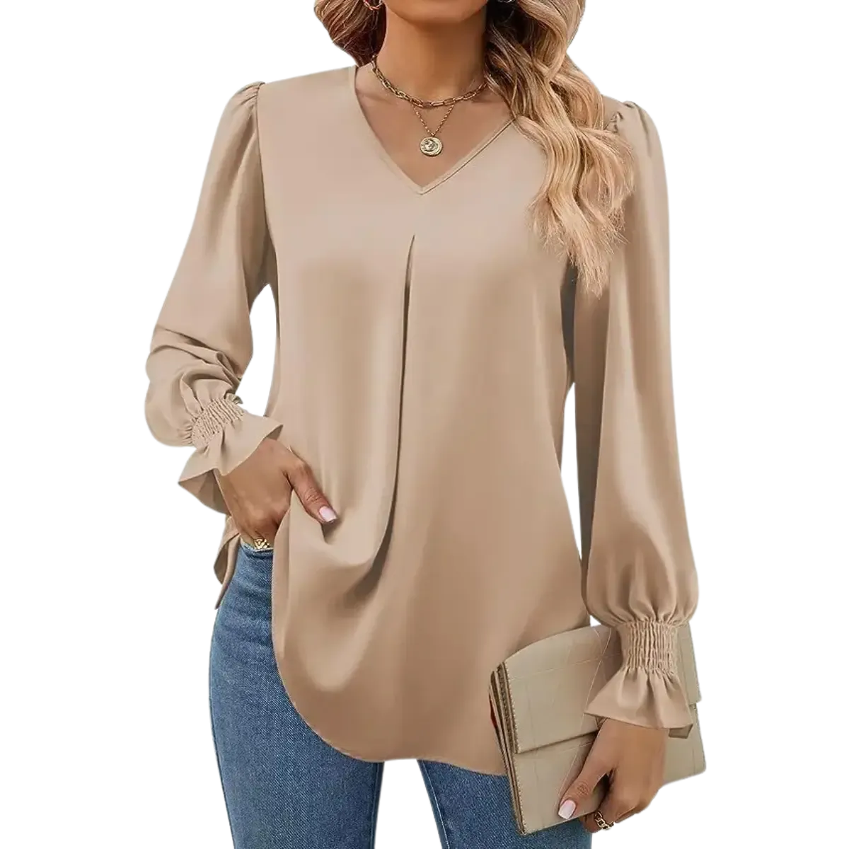 Blusa-Manga-Longa-Feminina-Estilo-Social-Bege