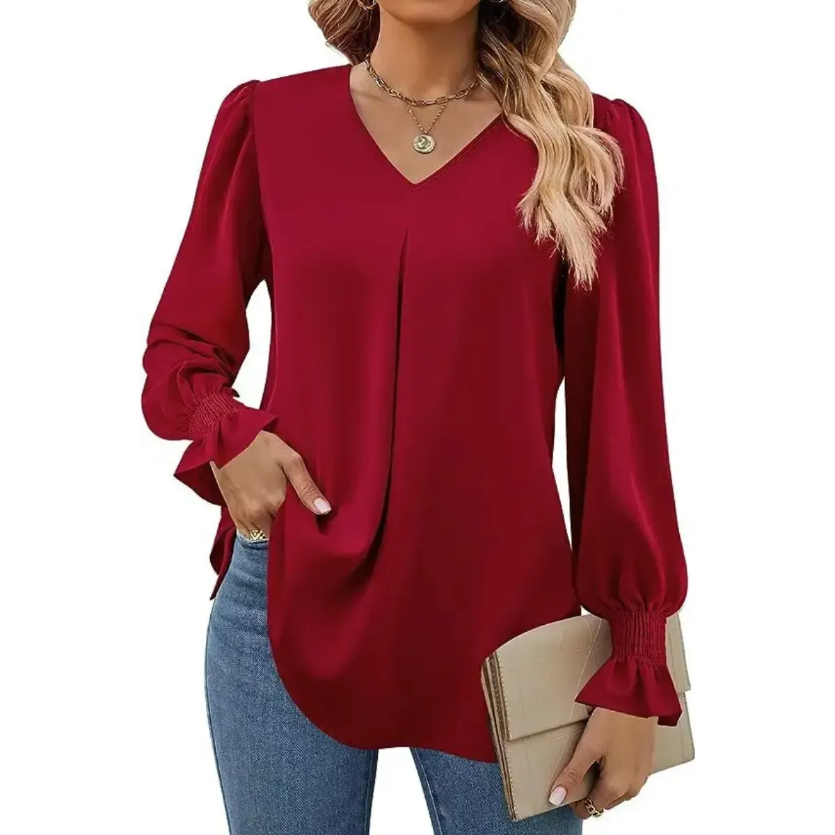 Blusa-Manga-Longa-Feminina-Estilo-Social-Vermelha-2