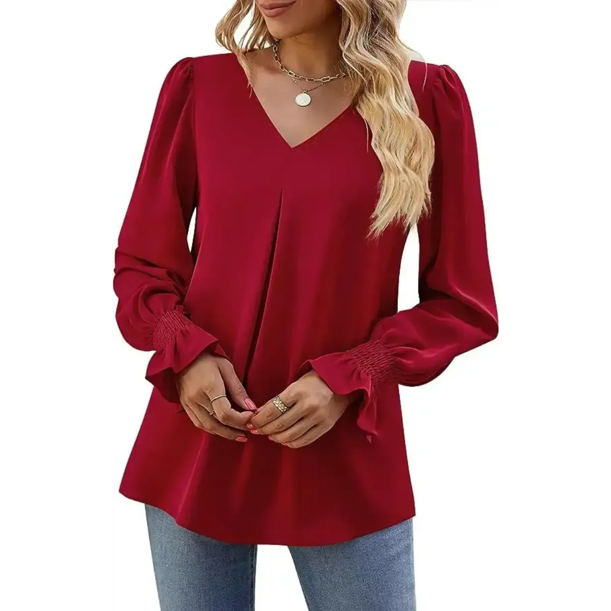 Blusa-Manga-Longa-Feminina-Estilo-Social-Vermelha-3