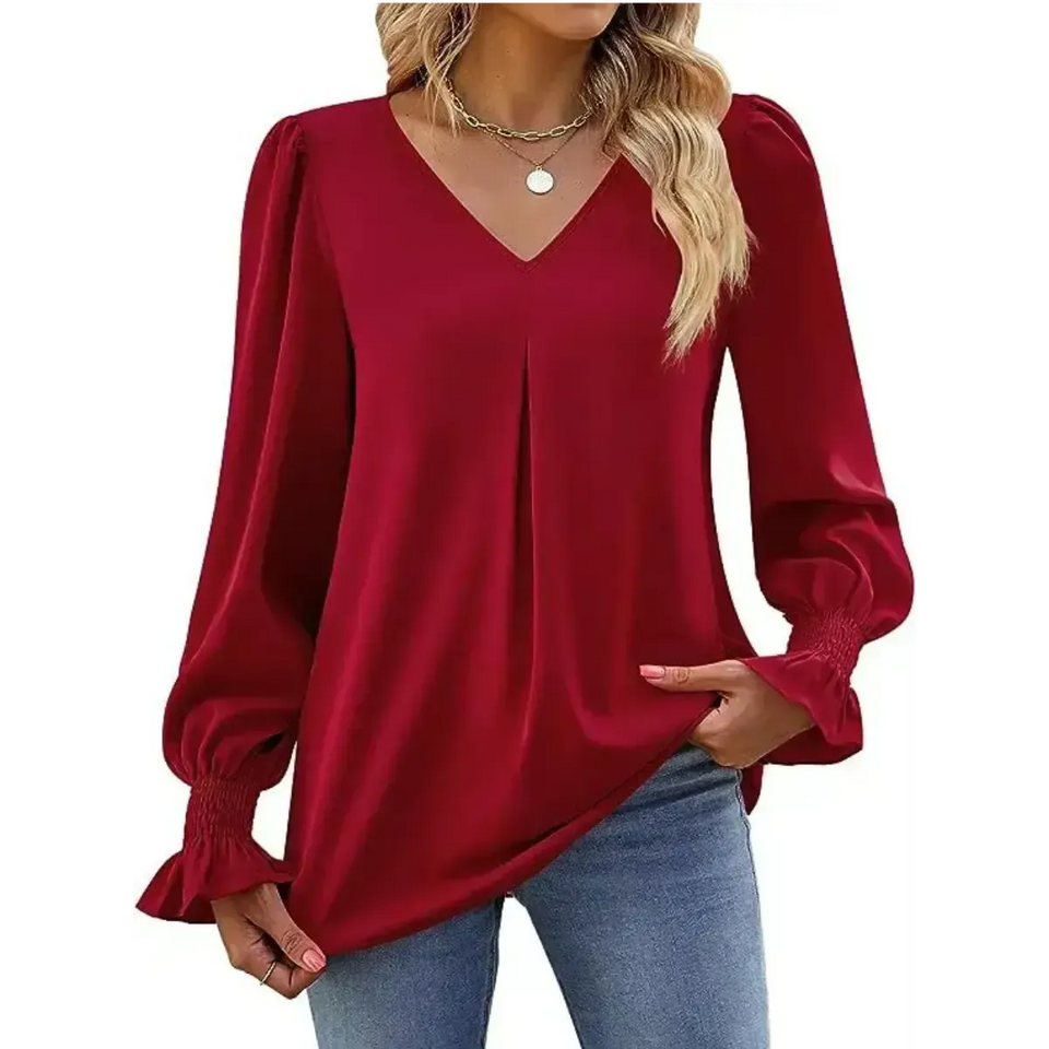 Blusa-Manga-Longa-Feminina-Estilo-Social-Vermelha