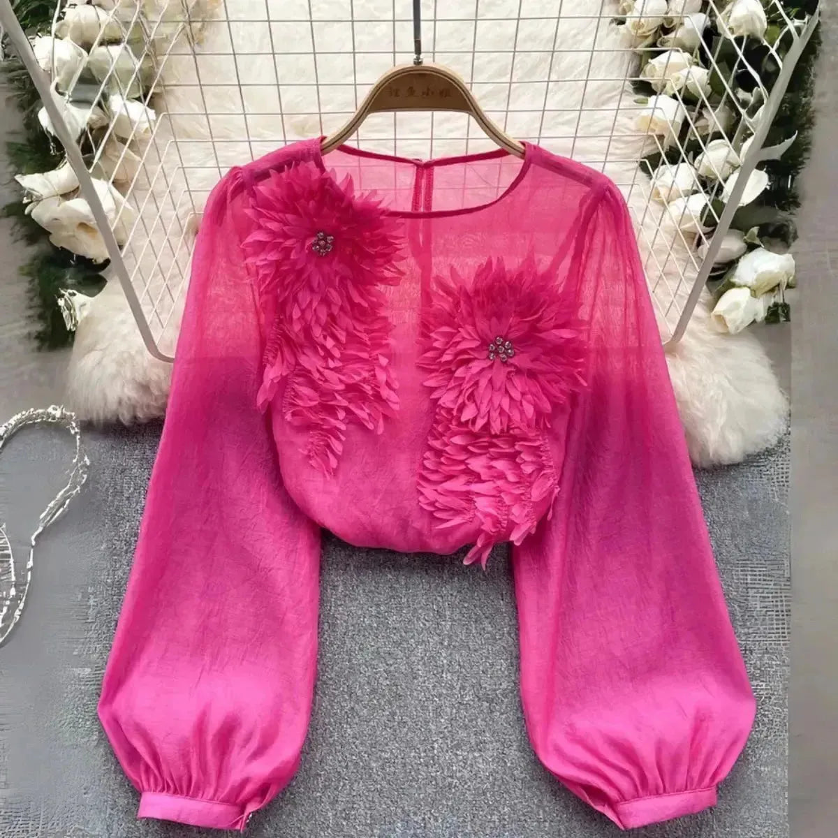 Blusa-Manga-Longa-Feminina-Floral-para-Eventos-Rosa-Choque-2