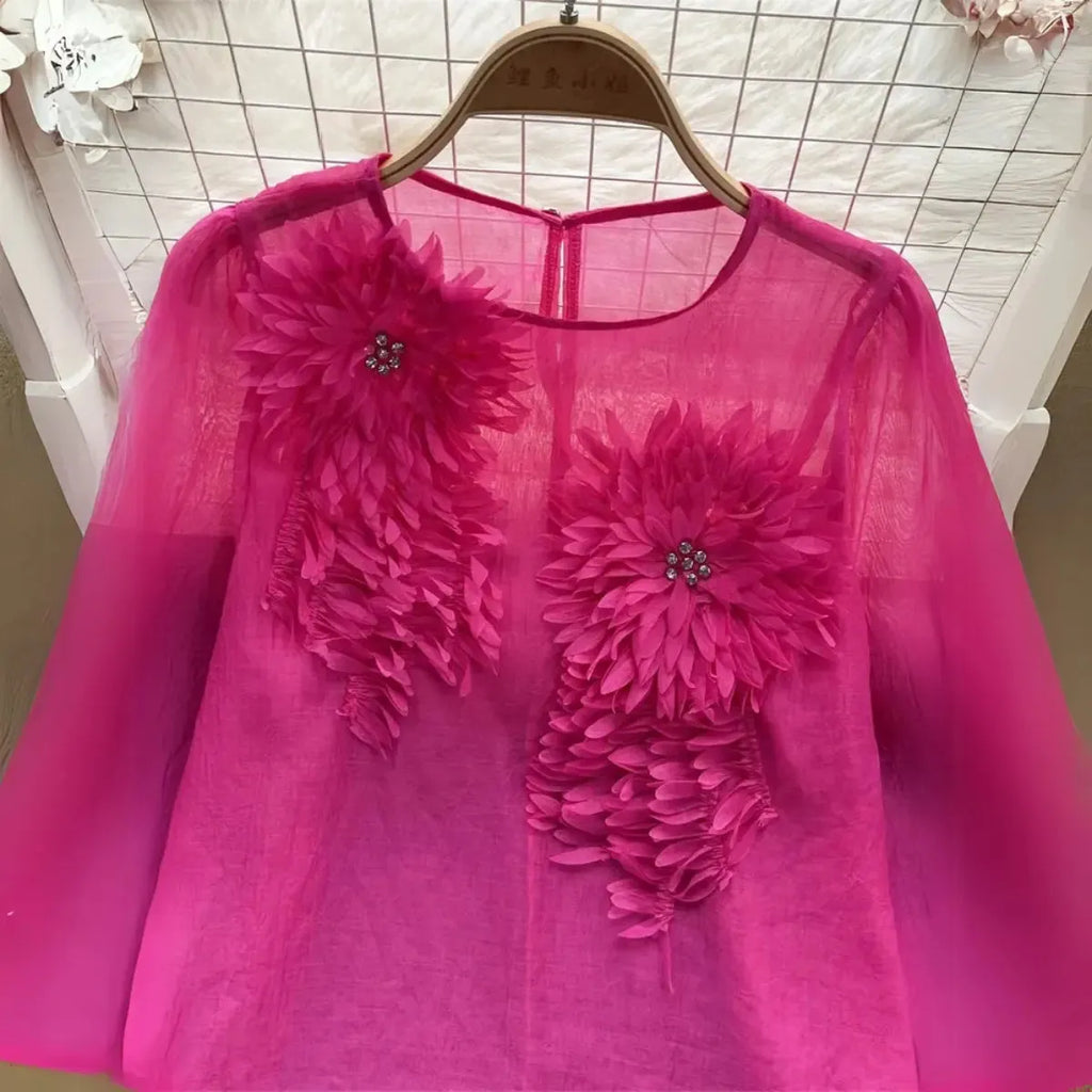 Blusa-Manga-Longa-Feminina-Floral-para-Eventos-Rosa-Choque-3