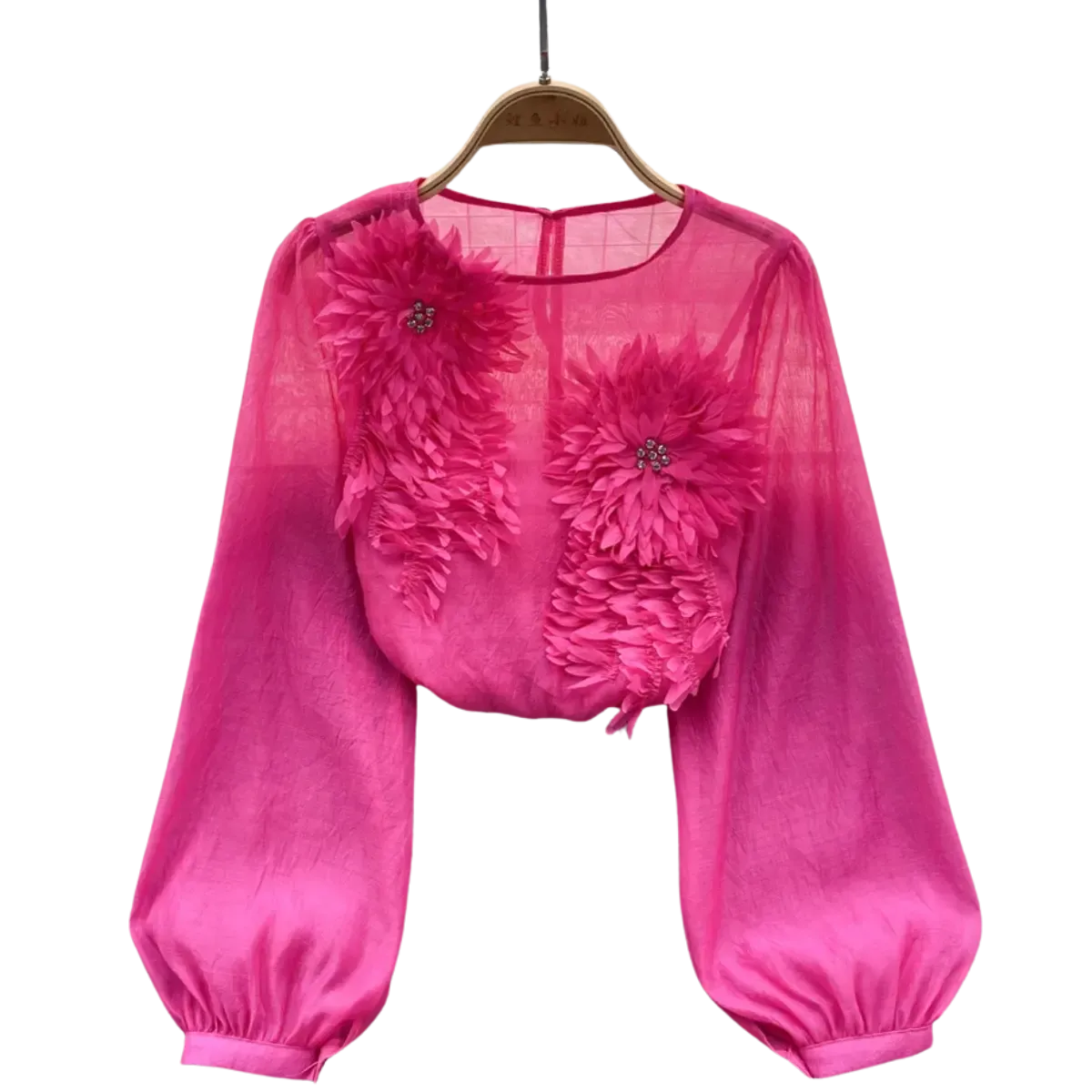 Blusa-Manga-Longa-Feminina-Floral-para-Eventos-Rosa-Choque