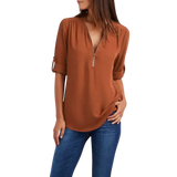 Blusa Manga Longa Feminina Zyra Marrom Alaranjado com Zíper