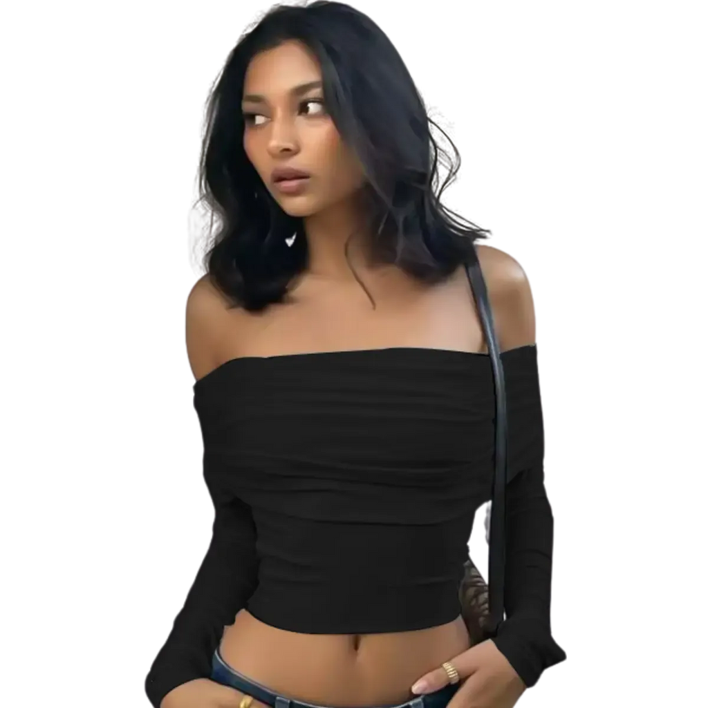 Blusa-Manga-Longa-Feminina-Off-Shoulder-Casual-Preta