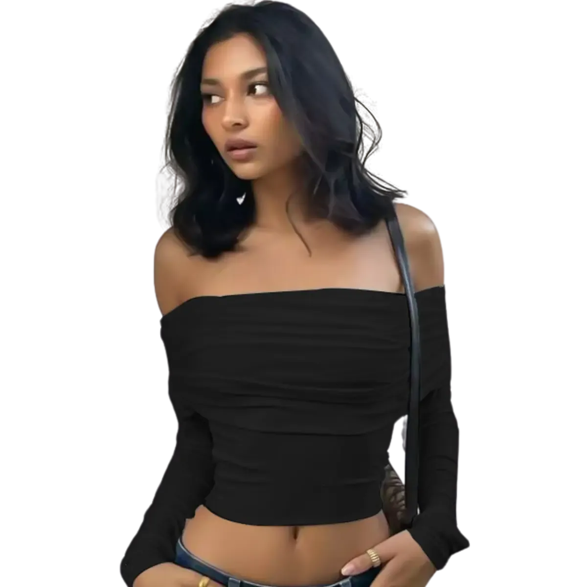 Blusa-Manga-Longa-Feminina-Off-Shoulder-Casual-Preta