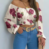 Blusa Manga Longa Feminina Social Auriah Floral Vermelha