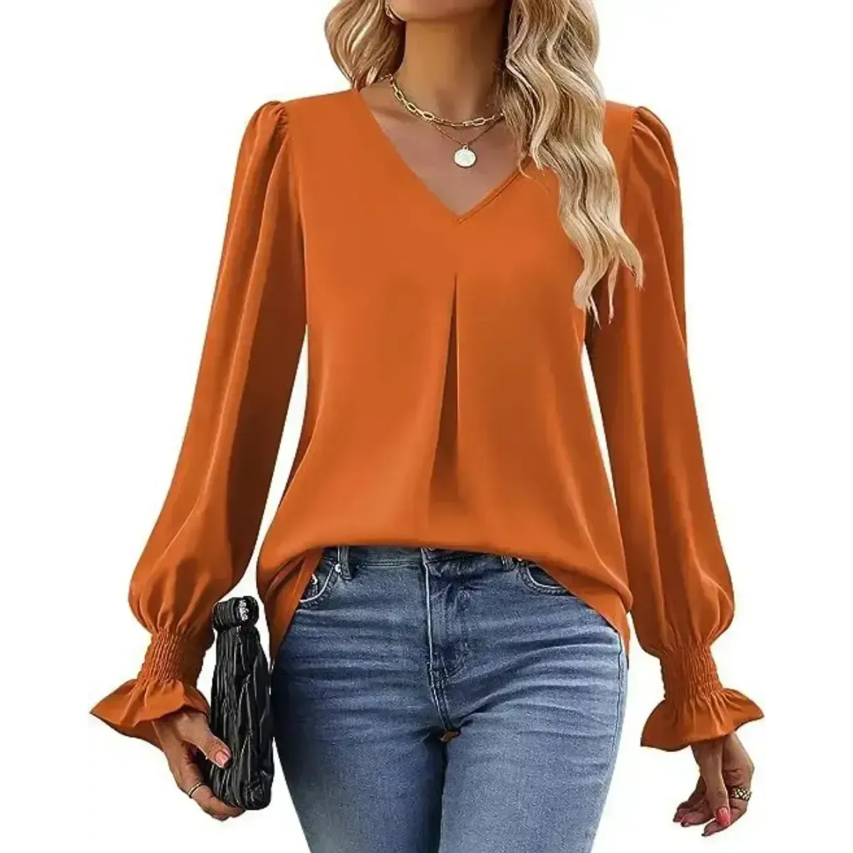 Blusa-Manga-Longa-Feminina-Social-Laranja-Elegante-2