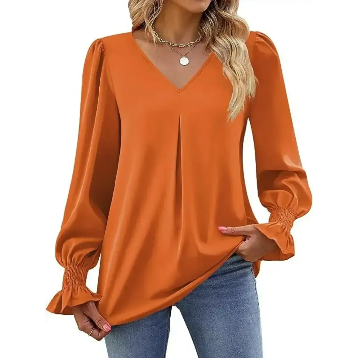 Blusa-Manga-Longa-Feminina-Social-Laranja-Elegante