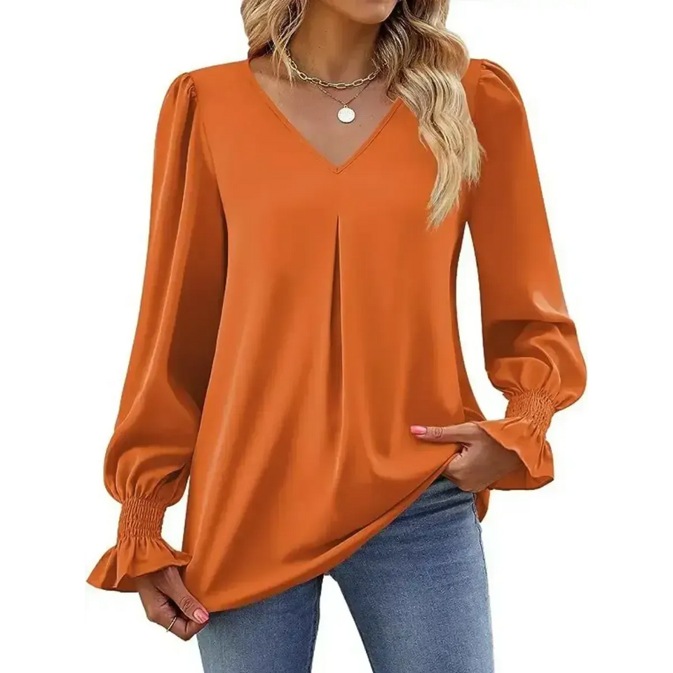 Blusa-Manga-Longa-Feminina-Social-Laranja-Elegante