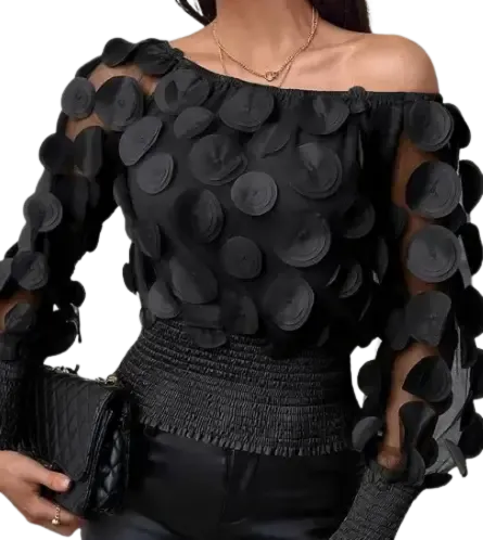 Blusa-Manga-Longa-Feminina-Social-Preta-com-Detalhes-em-Camadas