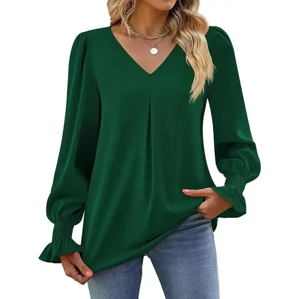 Blusa-Manga-Longa-Feminina-Social-Verde-Escuro