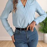 Blusa Manga Longa Feminina Social Azul Claro