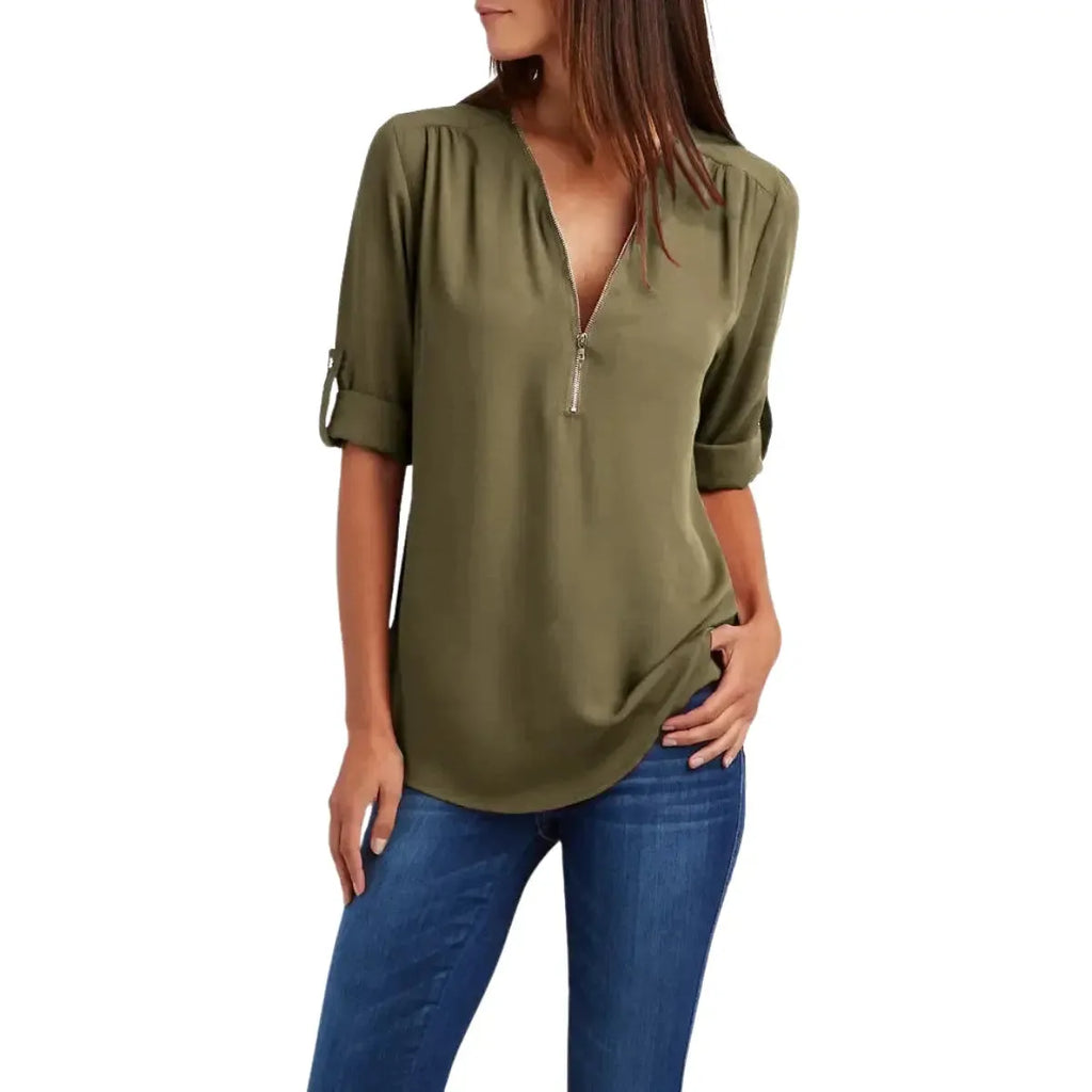 Blusa-Manga-Longa-Feminina-Verde-Militar-com-Ziper