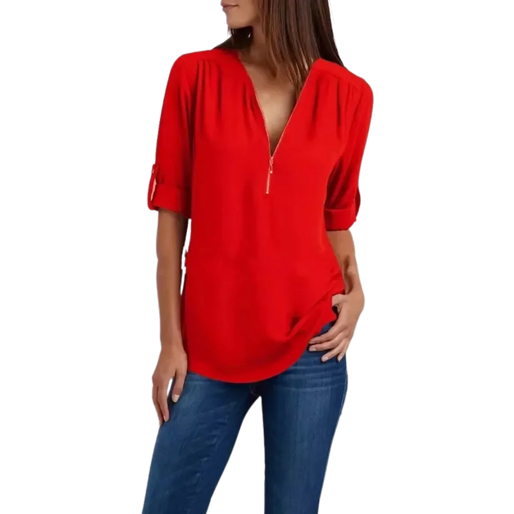 Blusa-Manga-Longa-Feminina-Vermelha-com-Ziper