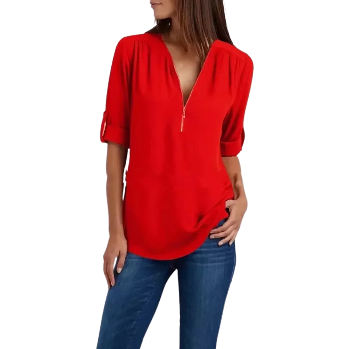 Blusa-Manga-Longa-Feminina-Vermelha-com-Ziper