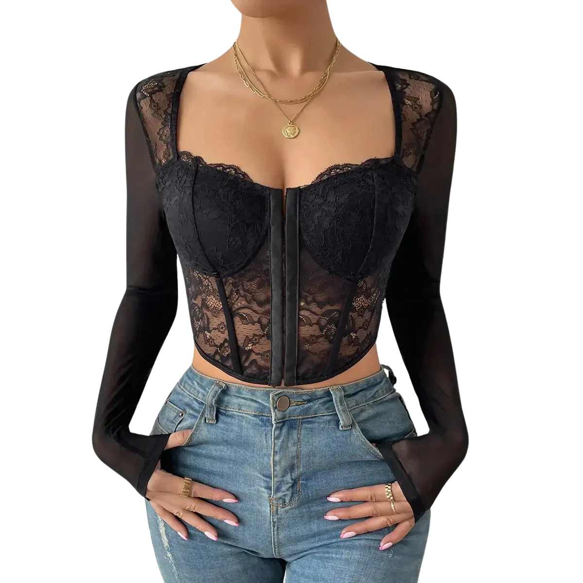 Blusa-Manga-Longa-Feminina-de-Renda-Preta