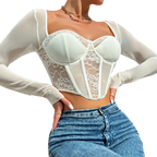 Blusa Manga Longa Feminina Rendare Branca em Renda