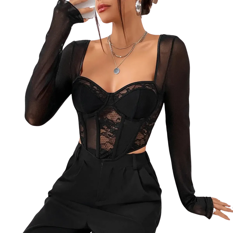 Blusa-Manga-longa-Feminina-Social-em-Renda-Preta