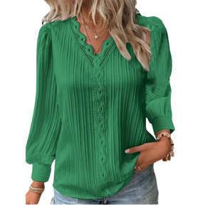 Blusa_Manga_Longa_Feminina_Verde_com_Renda_-_Conforto_e_Estilo_Casual_-2