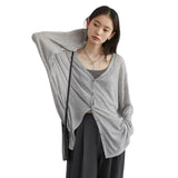 Cardigan Feminino Maison Élégante em Tricot Leve Cinza Mescla