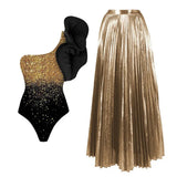 Conjunto Feminino Artemis Maiô & Saia Ouro Lumière