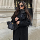 Trench Coat Feminino Seraphine Élégante Longo Preto