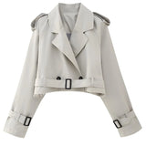 Trench Coat Feminino Imperial Élégance Curto Cinza